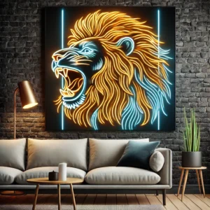 Majestic Roar Neon Light – Fierce Lion Wall Art